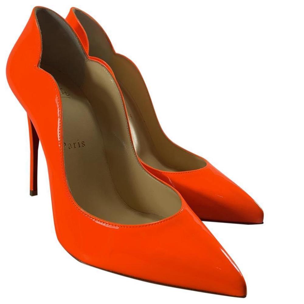 Hot Chick 100mm Neon Orange Fizz Scallop Patent pumps heels D507